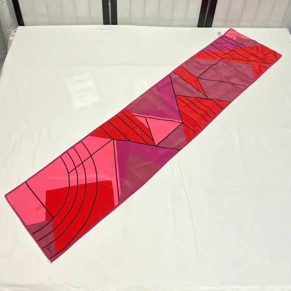 Veresa by Vera Neumann Vintage Abstract Lined Scarf Pink Purple Retro Mod Narrow - Picture 5 of 7